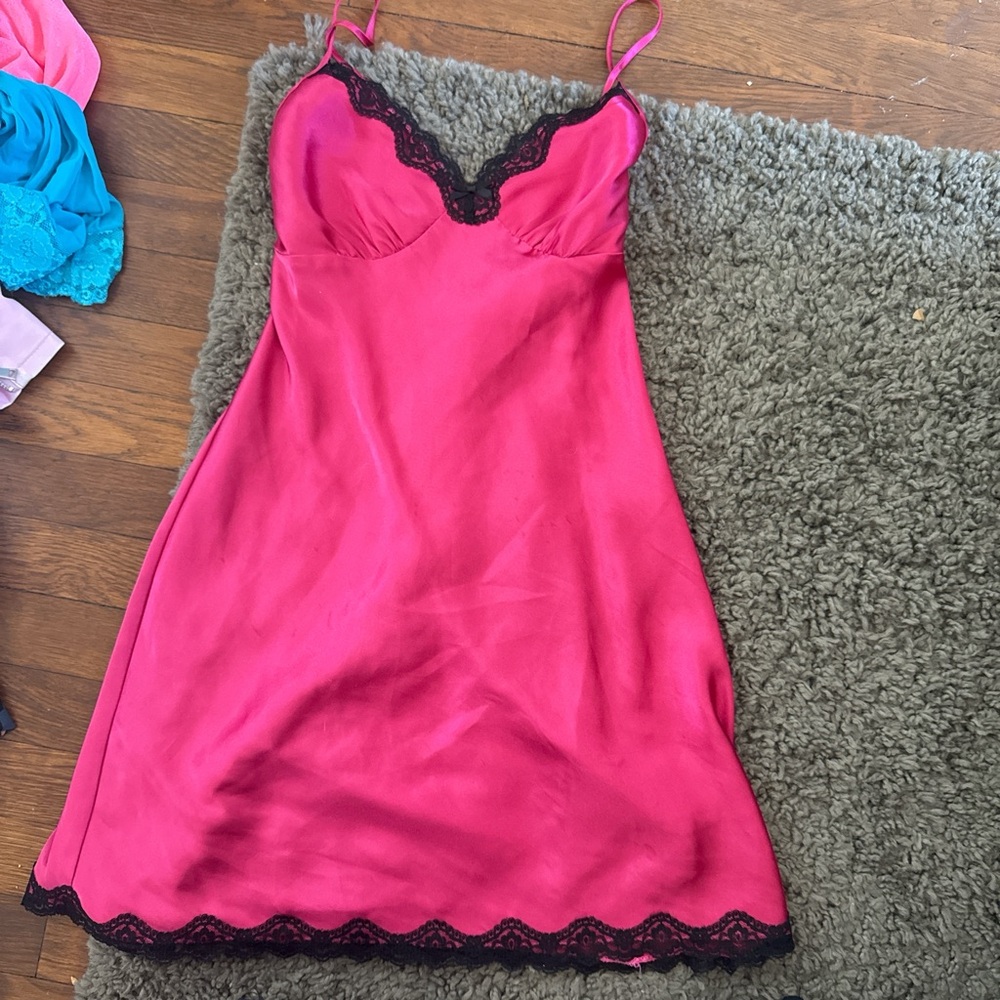 Hot pink and black slip dress